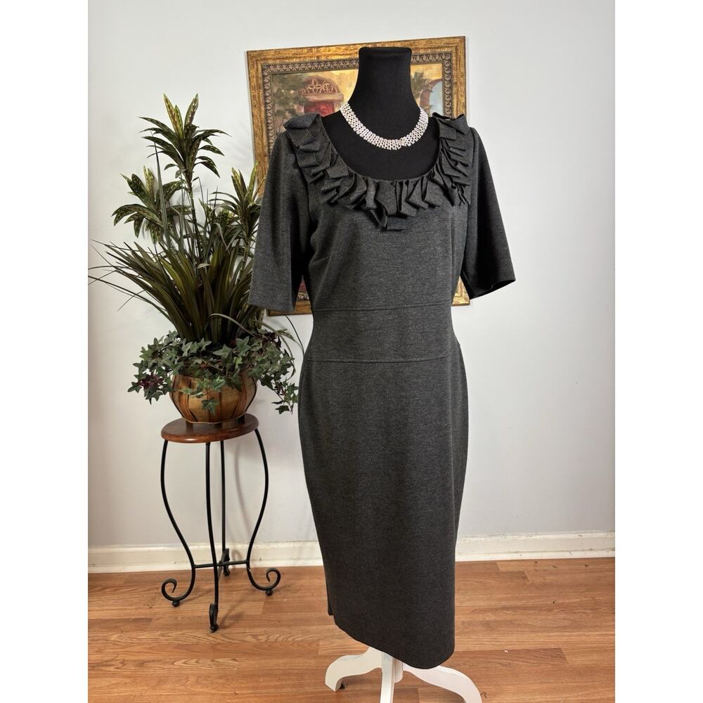Julian‎ Taylor Women Dress Gray 12 Short Sleeve Rushed Details Neckline Preppy